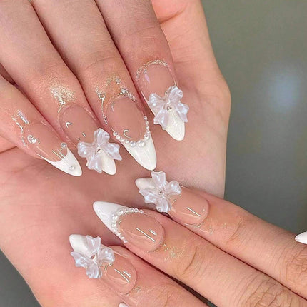 24pcs/set short square fake nails for women cute bride heart white french tips faux ongles y2k press on false nail supplies