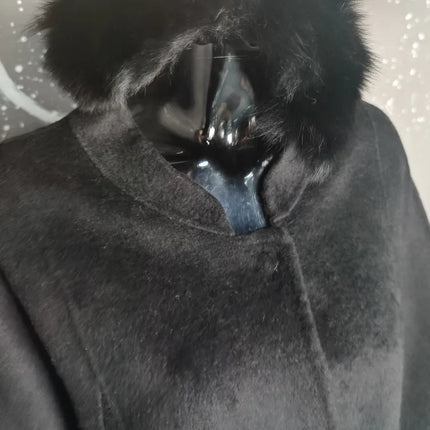 UCXQ Korean Style Two Sided Cloak Overcoat For Women Fur Collars Belt Loose Long Coats 2025 Winter New 23Z2284