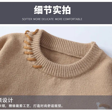 2025 Korean Style Men Women Sweater Knitted Trendy Youth Student Style Knitwear Top Casual Warm Crew Neck Knitted Pullover 4XL-M