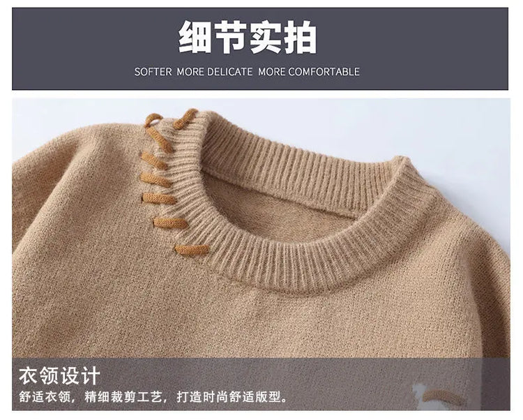 2025 Korean Style Men Women Sweater Knitted Trendy Youth Student Style Knitwear Top Casual Warm Crew Neck Knitted Pullover 4XL-M