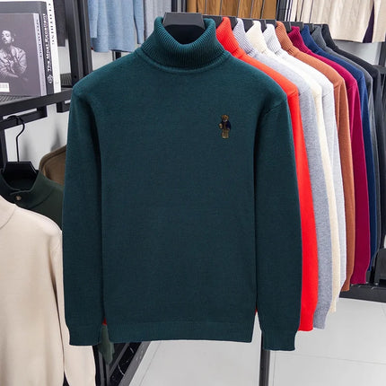 High-End Man Spring Long-Sleeved Knitwear Bear Print High Neck Hot Pullover Versatile Trend Leisure Warm Sweater Men's Clothing