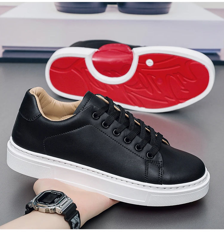 Hot Men's Casual Shoes Leather Sneakers Fashion White Black Male Vulcanized Shoes Non-slip Soft Men Shoes Lightweight Flat Shoe
