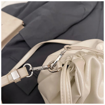 Women's Large Capacity Casual Single Shoulder Bag Soft Leather Cloud Pleated Drawstring Tote Bag Fashion Versatile Underarm Bag