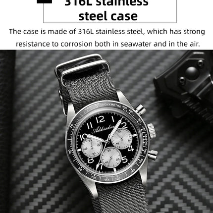 ADDIESDIVE Men's Chronograph Quartz Watch 37mm Bubble Glass 100m Waterproof Watches Ceramic Bezel BGW9 Luminous Sport Wristwatch