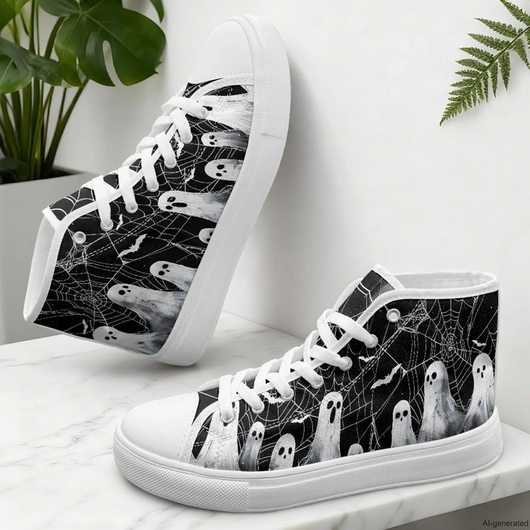 XIXIRIMIDO Red Canvas Sneakers Men New Canvas Sneakers Halloween Shoes Woman Comfortable High-Top Canvas Shoes Skull Pattern