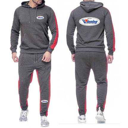 Winning Boxing Men's New Spring and Autumn Versatile Pullover Hoodies+Sweatpants Sports Comfortable Solid Color Pants Suits PlatiNum