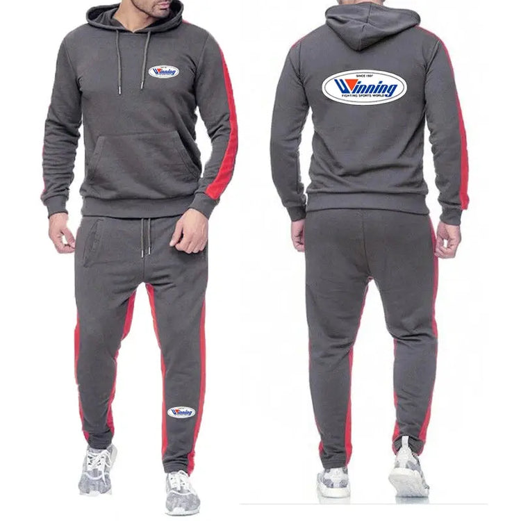 Winning Boxing Men's New Spring and Autumn Versatile Pullover Hoodies+Sweatpants Sports Comfortable Solid Color Pants Suits PlatiNum