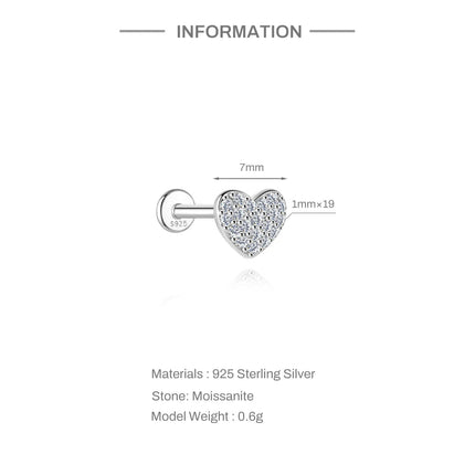 Aide S925 Sterling Silver Moissanite Silver Color Srud Earrings Women Heart Leaf Geometric DIY Ear Bone Sruds Piercing Jewelry PlatiNum