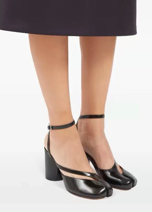 Crossed Ankle Belt Buckle Split toe Sandals Women Brand Designer Slingback Tabi Chunky High Heels INS Fashion Girls Shoes 2025 PlatiNum