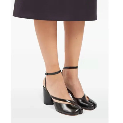 Crossed Ankle Belt Buckle Split toe Sandals Women Brand Designer Slingback Tabi Chunky High Heels INS Fashion Girls Shoes 2025 PlatiNum