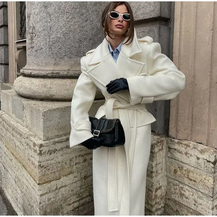Fashion Solid Women's Wool Coat Lapel Double Breasted Button Long Sleeves Loose Coat Chic 2026 Autumn Winter New Street Wear