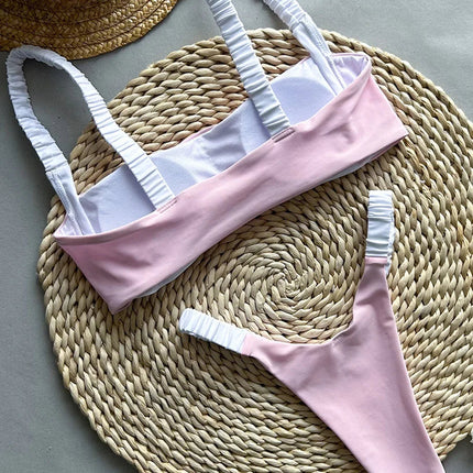 Splicing Micro Perizoma Bikini Donna Costumi da bagno a fascia Costume da bagno femminile Bikini a due pezzi Costume da bagno con taglio alto Swim Lady platinumshop