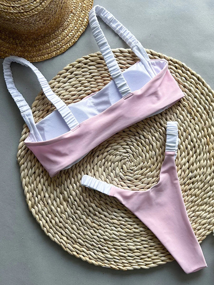 Splicing Micro Perizoma Bikini Donna Costumi da bagno a fascia Costume da bagno femminile Bikini a due pezzi Costume da bagno con taglio alto Swim Lady platinumshop