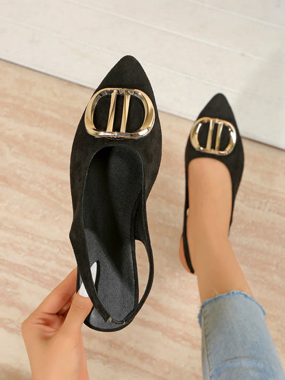 French Pointed-toe Metal Flat Shoes Baotou Sandals Shallow-mouth Single Shoes Foreign-style Explosive Internet Celebrity