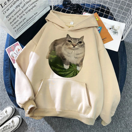 Cute Watermelon Cat Silly Cat Meme Printed Hoodies 90s Casual Sweatshirts Graphic Y2k Hooded Women's Gothic Streetwear Clothes