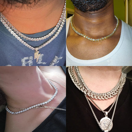 Stainless Steel Shiny Necklace For Men Women Gold Silver Color  Width 2/3/4MM Choker Necklaces With Rhinestones Jewelry Gifts PlatiNum