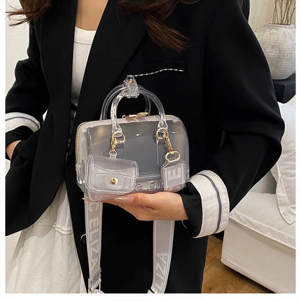 2025 Transparent PVC Beach Bag, Korean Style, Fresh and Sweet Silicone Shoulder Bag, Medium Size with Zipper Closure