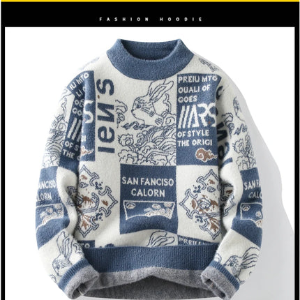 Men's Sweater New Autumn Winter Print Hip Hop Sweater Men Streetwear Print Pullover Tops Harajuku Couple Sweater