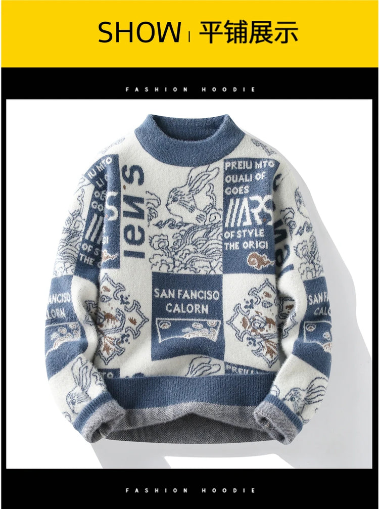 Men's Sweater New Autumn Winter Print Hip Hop Sweater Men Streetwear Print Pullover Tops Harajuku Couple Sweater