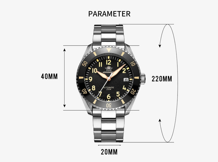 ADDIESDIVE Luxury Men's Watch MY-H9 Sapphire Crystal Ceramic Bezel 200m Waterproof Retro Luminous Diving Mechanical Wristwatch