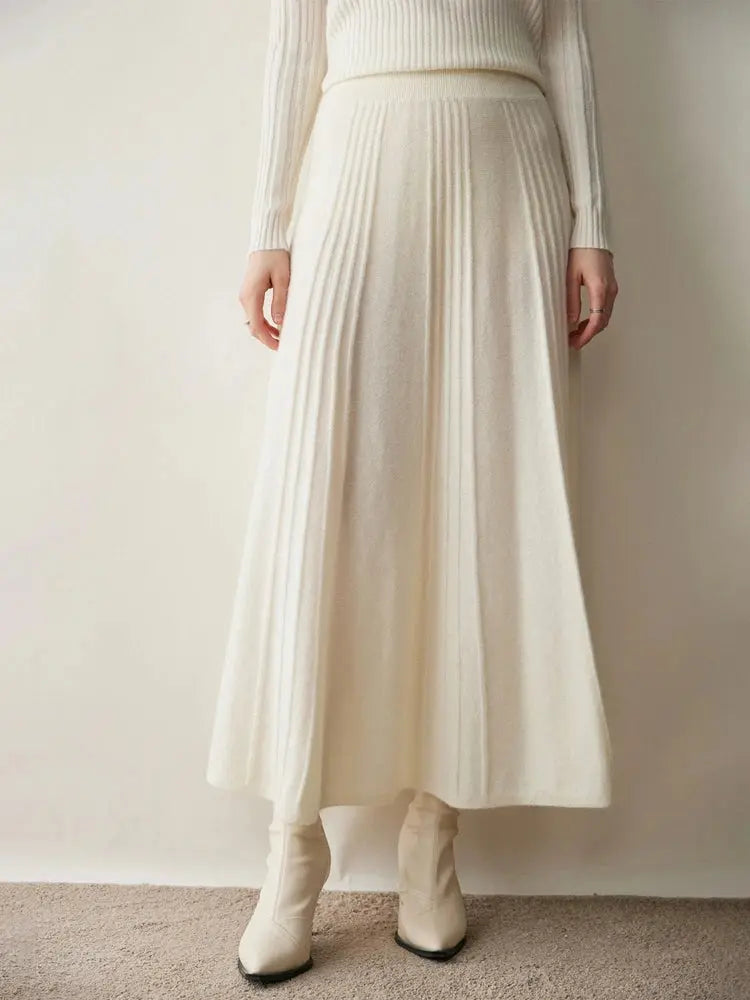 Women's Simple Loose Tight Waistbands Half-Length Skirt 100% Cashmere Autumn Winter Warm Soft Elegant Casual Fashion Bottoms PlatiNum