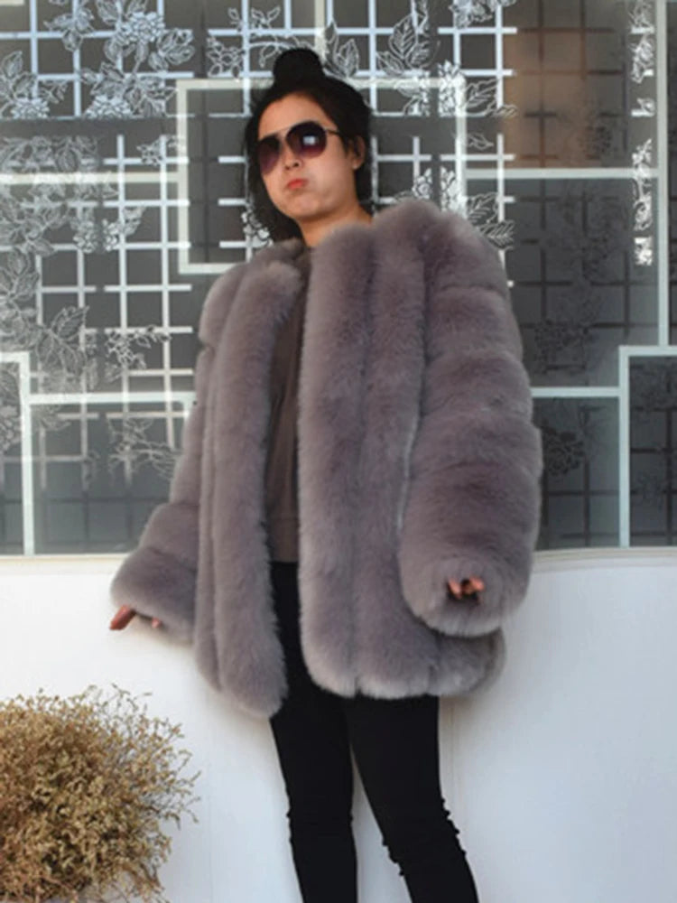 ZADORIN High Quality Winter Women Coats Luxury Faux Fox Fur Coat Thick Warm Long Fluffy Fur Jacket Pink Coat Bontjas