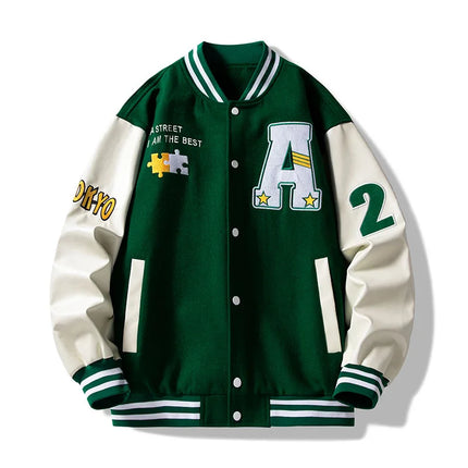 Men Varsity Baseball Bomber Jacket Hip Hop Harajuku Bone Letter Patchwork Leather Jackets Streetwear Women Unisex College Coats