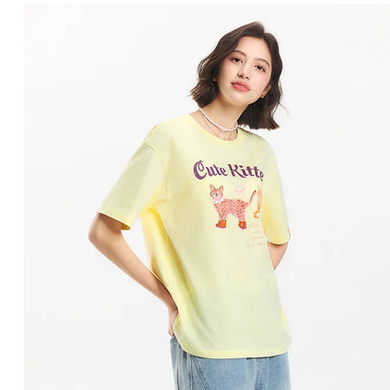 T-shirt à manches courtes Semir pour femme, longueur moyenne, joli motif, style rétro, nouvelle collection été 2025, haut ample respirant, style de niche