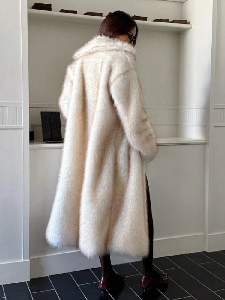 ZADORIN 115cm Long Faux Fox Fur Coat Woman High Street Warm Furry Jacket Faux Fur Coats Woman Winter Clothes White Fur Faux Coat