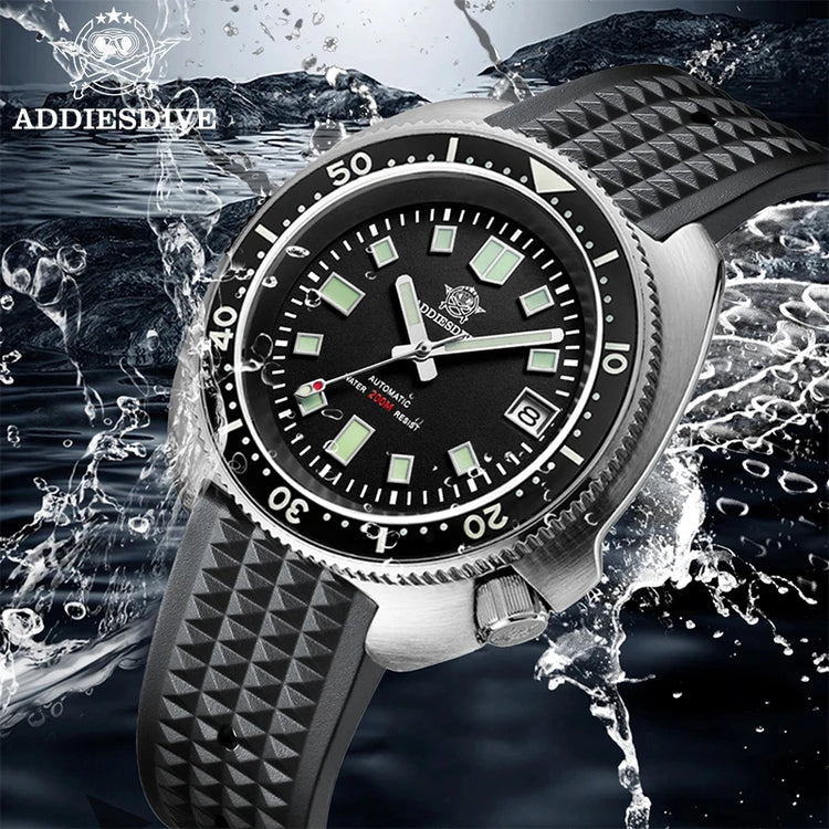 ADDIESDIVE Luxury Men's Automatic Watch Ceramic Bezel Sapphire Glass 200m Waterproof Ultra Bright Blue Luminous Diving Watch