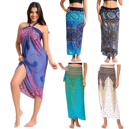 Abito da donna Boho Maxi Wrap Gonna lunga con allacciatura Abito da spiaggia Copricostume Abito vintage bohémien regolabile a vita alta in rayon platinumshop