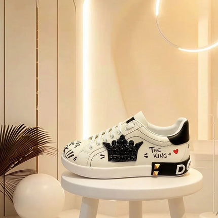 Designer Leather Sneakers Fashion Unisex Casual Platform Casual Comfort Flats Brand Women Outdoor Sport Diamonds White Shoes