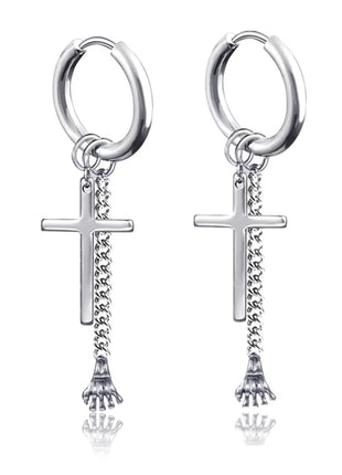 Long Hanging Crosses Leaves Pendants Hoops Woman Earrings Man Vintage Stainless steel Hip Hop Ear Piercing Jewelry Accessories PlatiNum