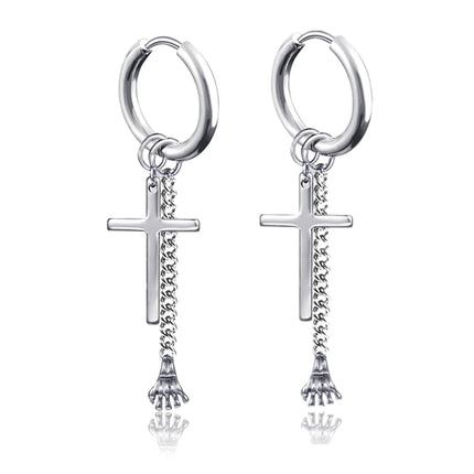 Long Hanging Crosses Leaves Pendants Hoops Woman Earrings Man Vintage Stainless steel Hip Hop Ear Piercing Jewelry Accessories PlatiNum