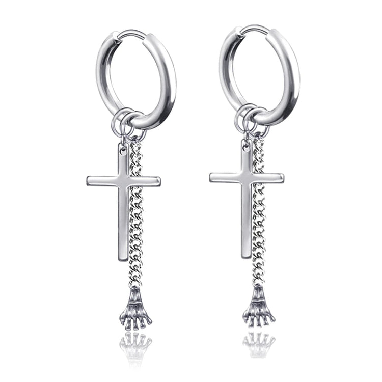 Long Hanging Crosses Leaves Pendants Hoops Woman Earrings Man Vintage Stainless steel Hip Hop Ear Piercing Jewelry Accessories PlatiNum