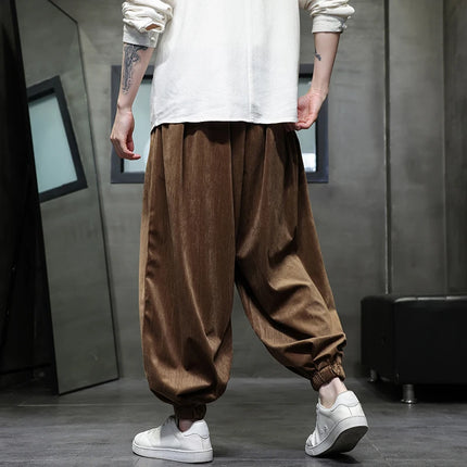 Pantaloni a gamba larga da uomo Pantaloni larghi in vita elastica da uomo Streetwear Stili giapponesi Pantaloni casual Pantaloni lunghi oversize vintage solidi