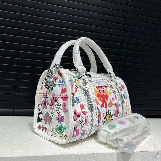 Ladies' fashionable graffiti funny design handbag with multiple zippers, luxurious single shoulder diagonal cross bag