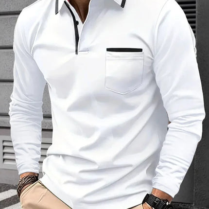 New men's long-sleeve polo shirt, casual sporty style, with lapel collar and decorative buttons, cross-border model.