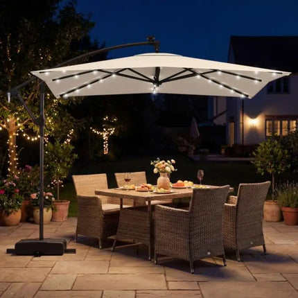 Ombrellone da patio a braccio laterale 8x8 piedi quadrati con LED solari e rotazione a 360° °   Rotazione-Beige