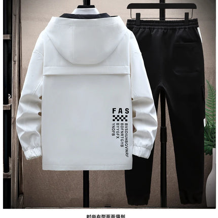 Autumn Men Tracksuit Casual Spring Sportswear Hooded patchwork Jackets Pants 2 Piece Sets Hip Hop Running Sports Suit