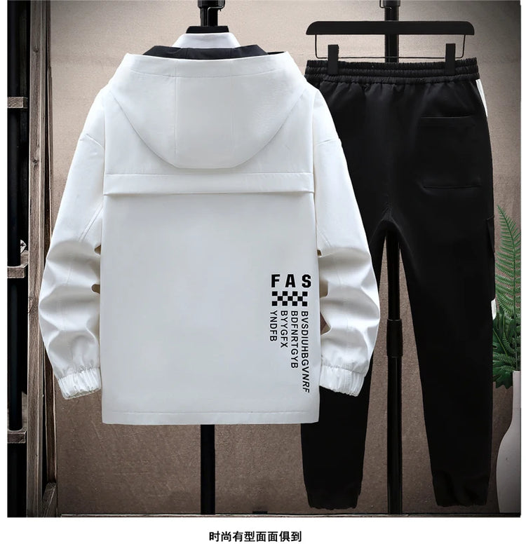 Autumn Men Tracksuit Casual Spring Sportswear Hooded patchwork Jackets Pants 2 Piece Sets Hip Hop Running Sports Suit