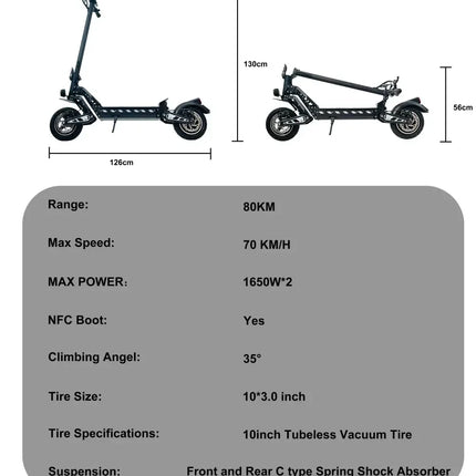 DT10 doppio motore 3300w52V20.8AH IPX5 scooter elettrico adulto potente scooter elettrico fuoristrada professionale super scooter 70 kmh