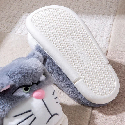 Fluffy Slippers Women Cute Cartoon Winter Plush Home Shoes Girls Casual Large Size Flats