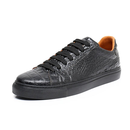 Leather Sneakers Men Calfskin Alligator Pattern Casual Shoes Lace Up Flats Daily Footwear