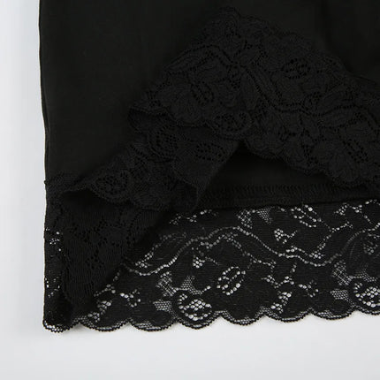 Halbkörperrock mit Sommersaum für Damen mit Spitzennaht und schwarzem, schmalen Halbkörperrock, sexy Disko-Hottie-Minirock-Kleid mit transparentem Unterrock