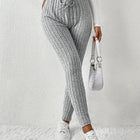 Casual Every Day Stretchy Women Drawstring Leggings High Waist Solid Color Breathable Sports Leggings Soft Comfortable Colthing PlatiNum