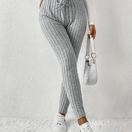 Casual Every Day Stretchy Women Drawstring Leggings High Waist Solid Color Breathable Sports Leggings Soft Comfortable Colthing PlatiNum