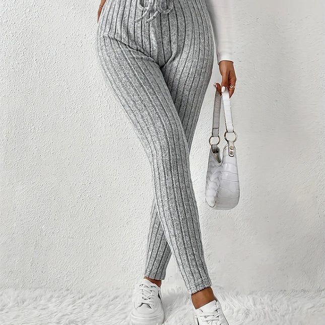 Casual Every Day Stretchy Women Drawstring Leggings High Waist Solid Color Breathable Sports Leggings Soft Comfortable Colthing PlatiNum