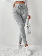 Casual Every Day Stretchy Women Drawstring Leggings High Waist Solid Color Breathable Sports Leggings Soft Comfortable Colthing PlatiNum