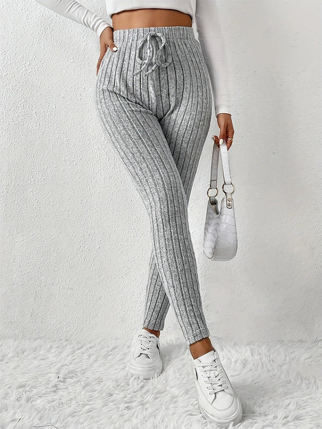 Casual Every Day Stretchy Women Drawstring Leggings High Waist Solid Color Breathable Sports Leggings Soft Comfortable Colthing PlatiNum